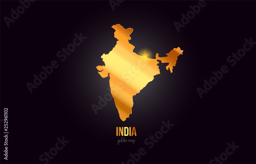 India country border map in gold golden metal color design