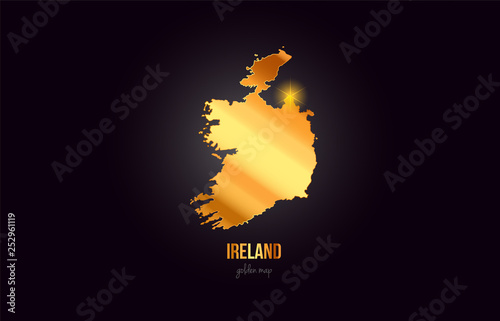 Obraz na plátně Ireland country border map in gold golden metal color design