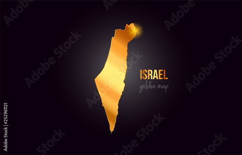 Israel country border map in gold golden metal color design