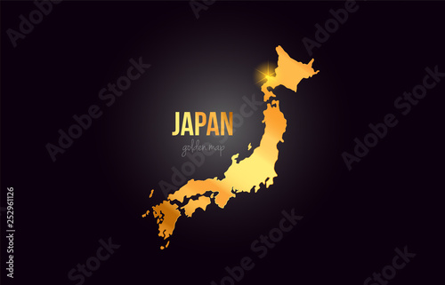 Japan country border map in gold golden metal color design