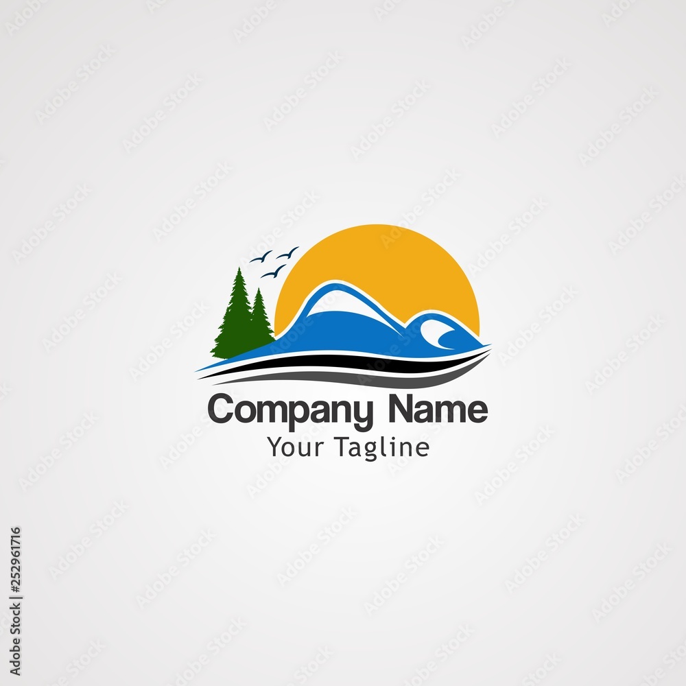 sunrise mountain with flying birds logo vector, icon element, and template for company sunrise mountain with flying birds logo vector, icon element, and template for company