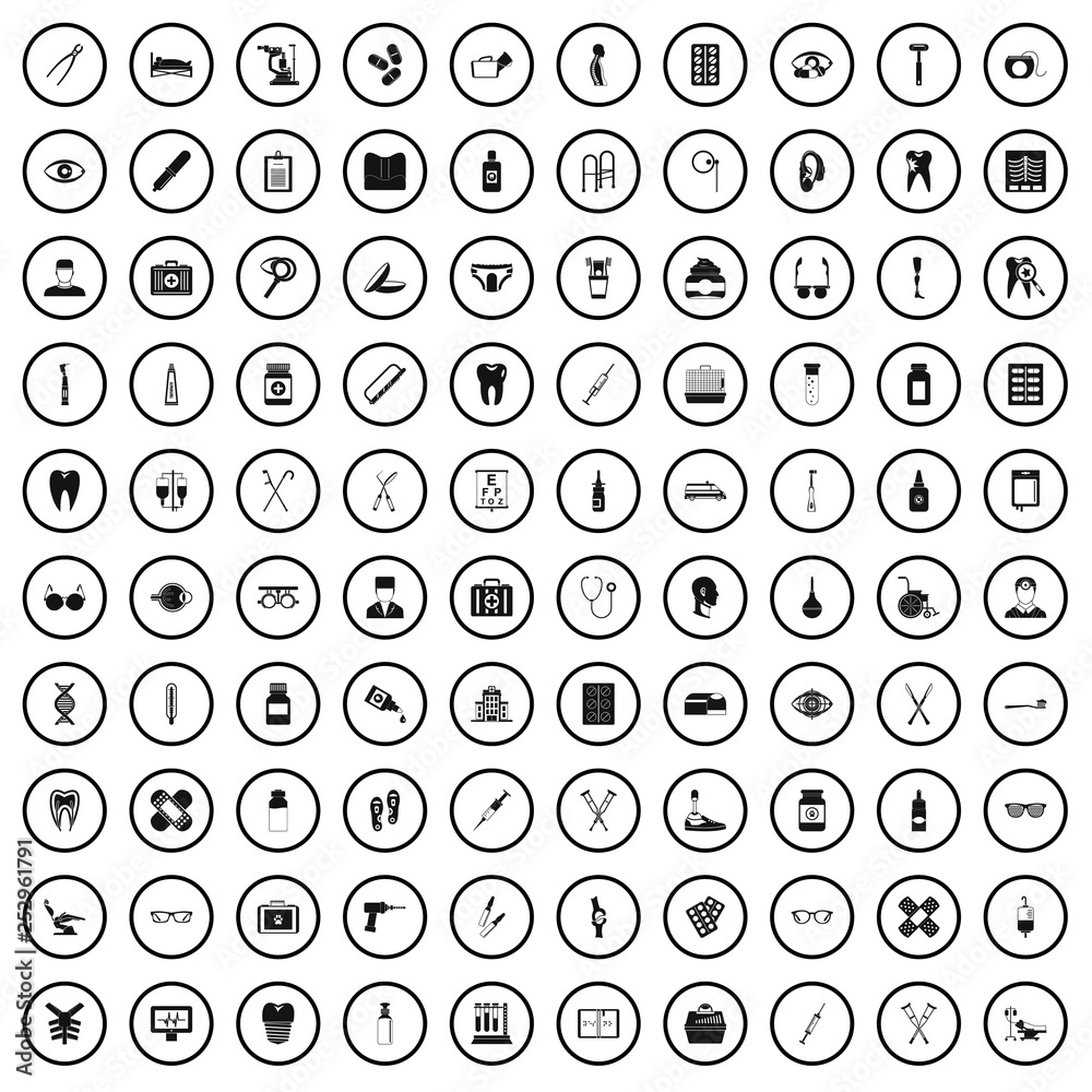100 medical accessories icons set in simple style for any design vector illustration