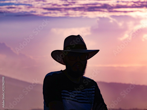 Silhouette of a man in Manizales Sunset, Colombia