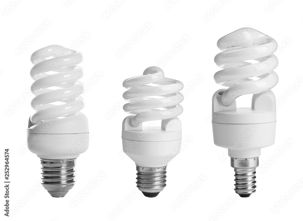 Set of different lamp bulbs on white background Set of different lamp bulbs on white background