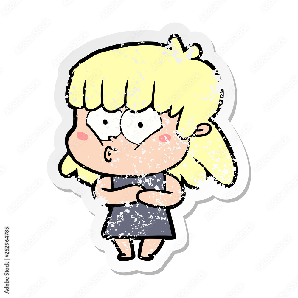 distressed sticker of a cartoon whistling girl distressed sticker of a cartoon whistling girl