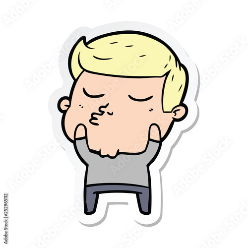 sticker of a cartoon model guy pouting
