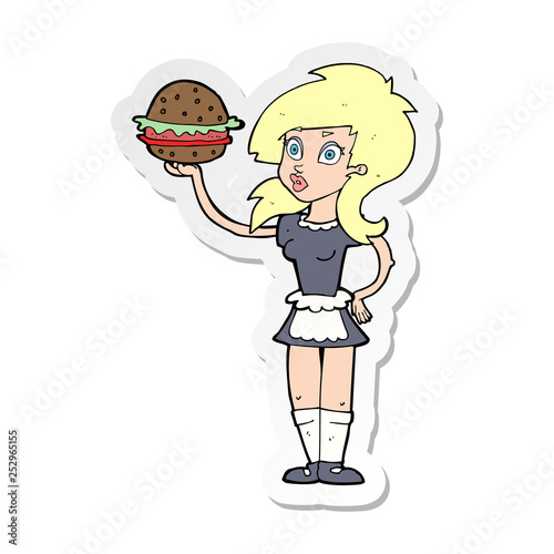 sticker of a cartoon waitress with burger