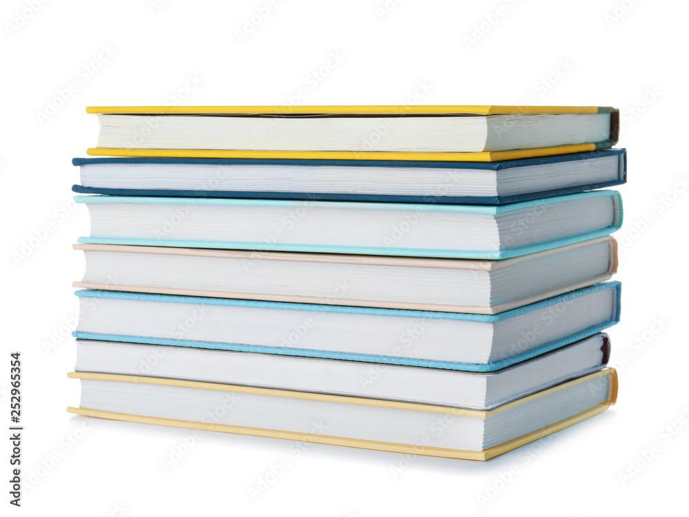 Stack of hardcover books on white background Stack of hardcover books on white background