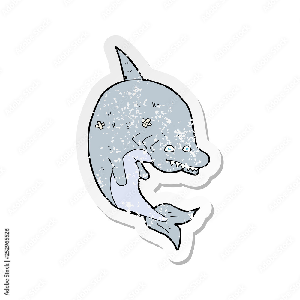 retro distressed sticker of a cartoon shark retro distressed sticker of a cartoon shark