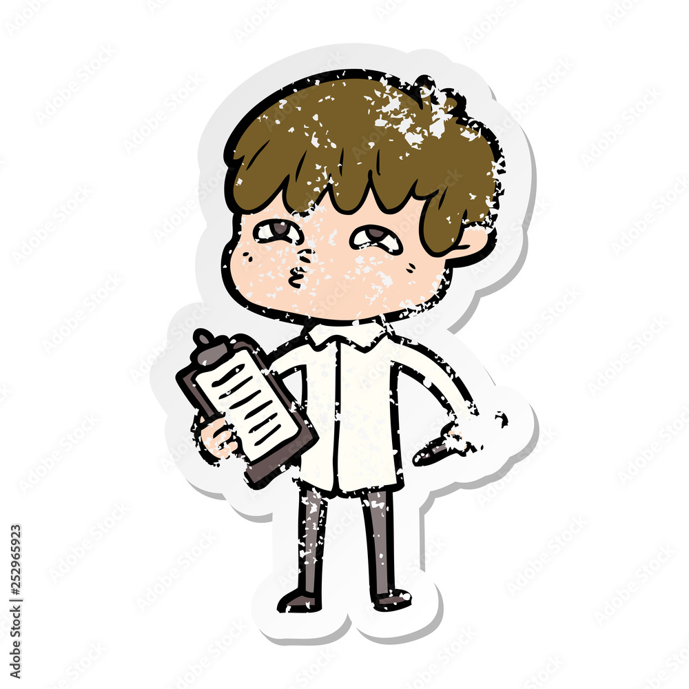 distressed sticker of a cartoon curious man distressed sticker of a cartoon curious man