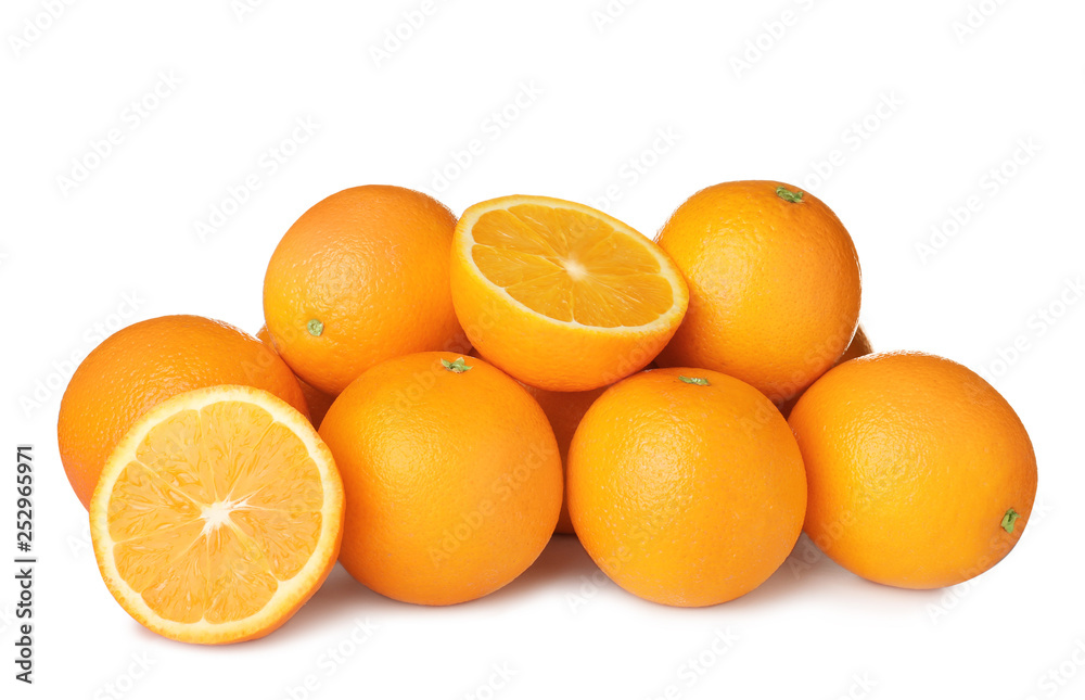 Pile of ripe oranges isolated on white Pile of ripe oranges isolated on white