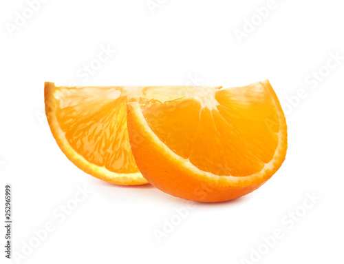 Slices of ripe orange isolated on white