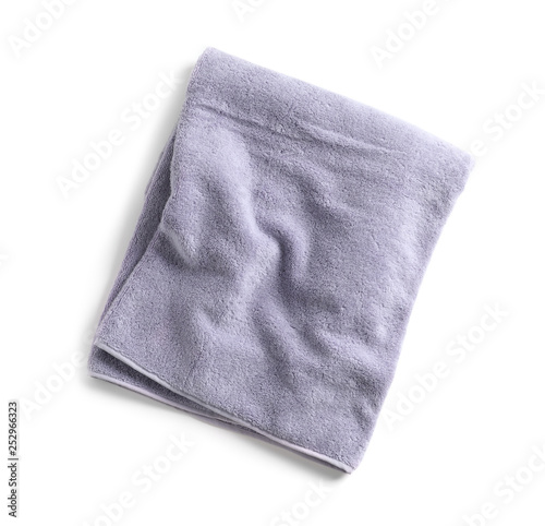 Soft folded towel isolated on white, top view