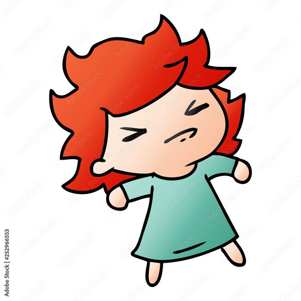 gradient cartoon of a cute kawaii girl