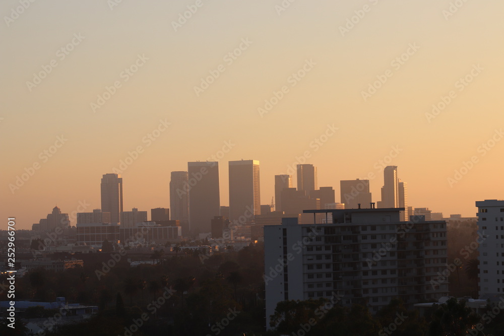 LA skyline at sunset