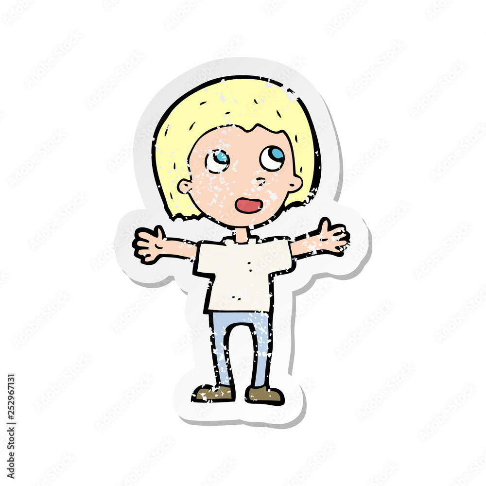 retro distressed sticker of a cartoon happy person retro distressed sticker of a cartoon happy person