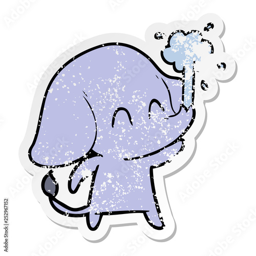 distressed sticker of a cute cartoon elephant spouting water