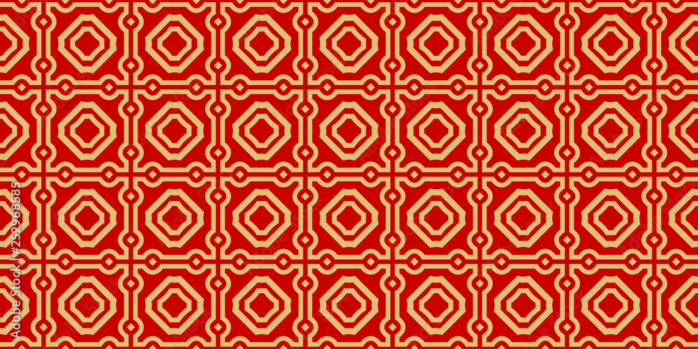 Color Seamless Lace Pattern With Abstract Geometric . Stylish Fashion Design Background For Invitation Card. Illustration. Gold red color