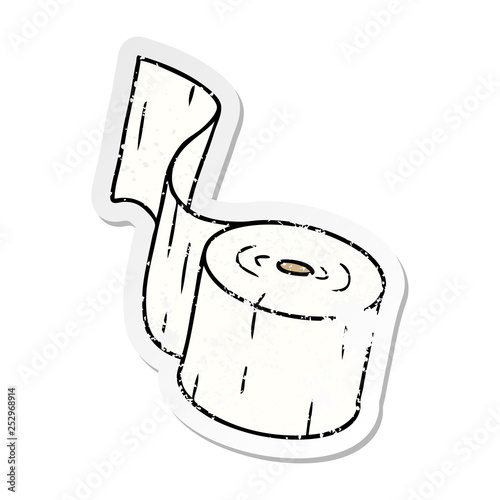 distressed sticker cartoon doodle of a toilet roll
