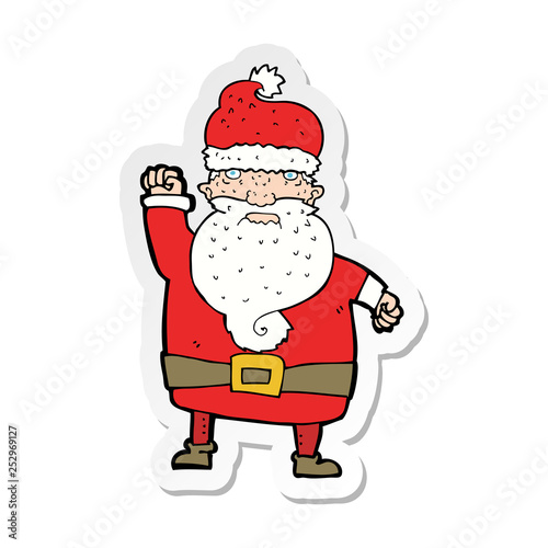 sticker of a cartoon angry santa claus