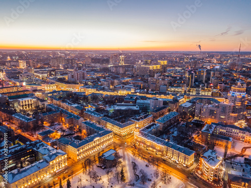 Wallpaper Mural Night Voronezh downtown district. Aerial panoramic view taken by drone Torontodigital.ca