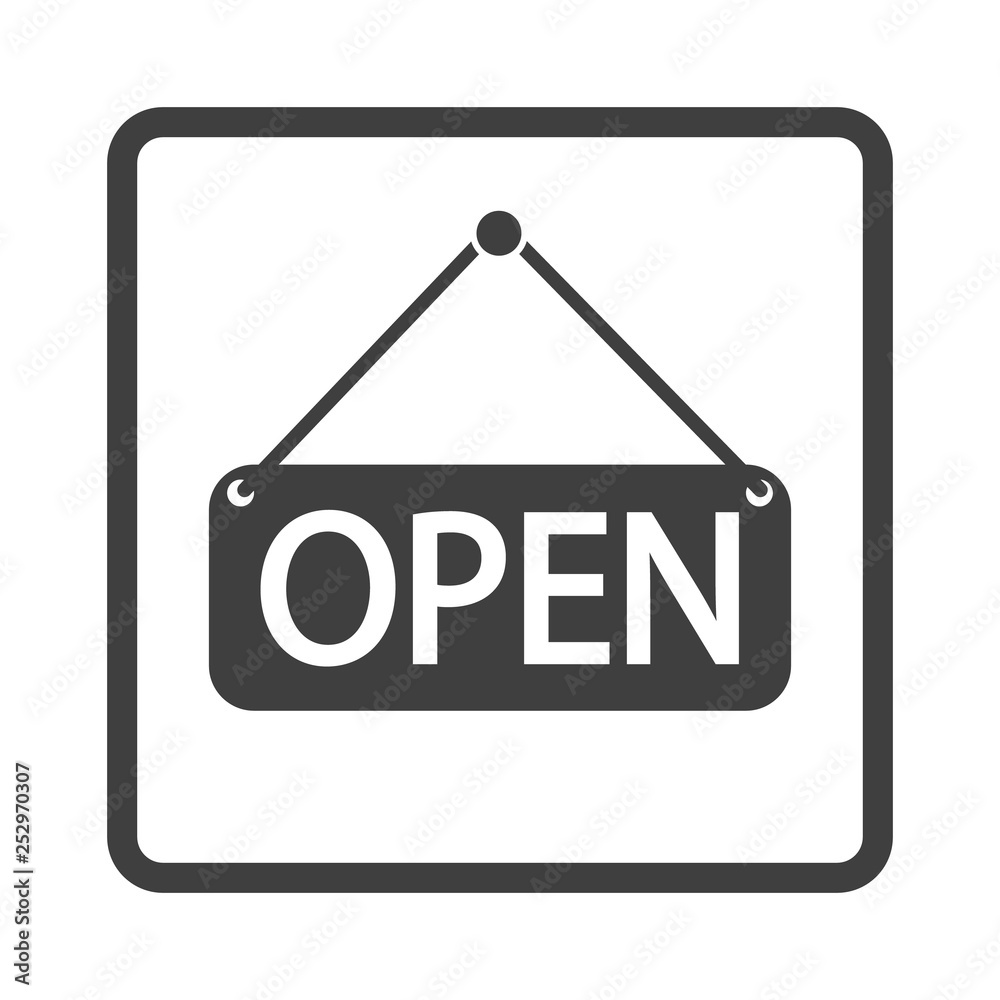 Open Sign Door Plate icon in square frame Open Sign Door Plate icon in square frame