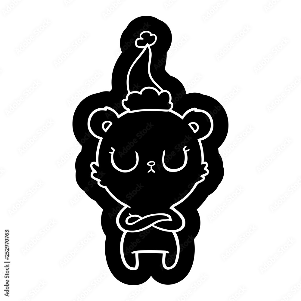 Obraz premium peaceful cartoon icon of a polar bear wearing santa hat