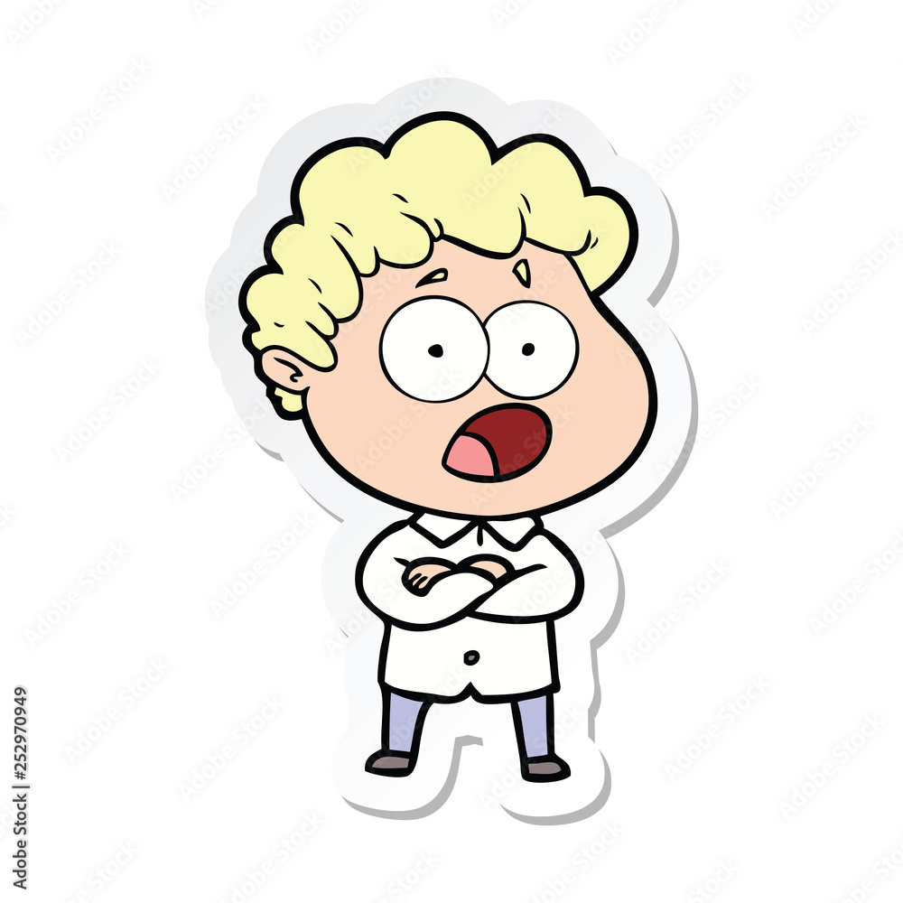 sticker of a cartoon man gasping in surprise sticker of a cartoon man gasping in surprise