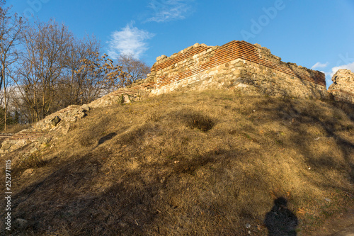 Sunset view of Ruins of fortifications in ancient Roman city of Diocletianopolis  town of Hisarya  Plovdiv Region  Bulgaria