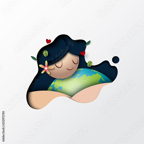 Paper art of mother earth day concept and nature background template.Ecology and environment conservation creative idea concept.Vector illustration.