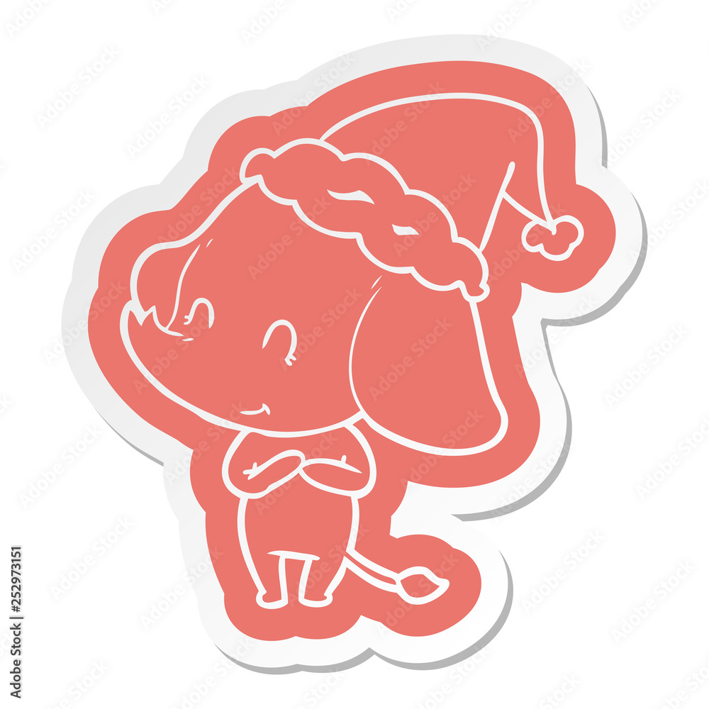 cute cartoon  sticker of a elephant wearing santa hat