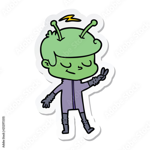 sticker of a friendly cartoon spaceman