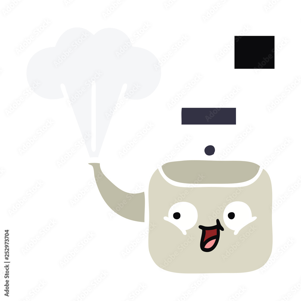flat color retro cartoon steaming kettle