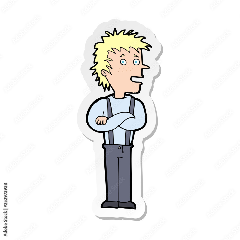 sticker of a cartoon boy with folded arms sticker of a cartoon boy with folded arms