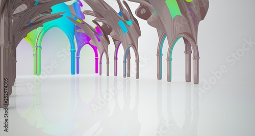 Abstract white and colored gradient gothic interior. 3D illustration and rendering.