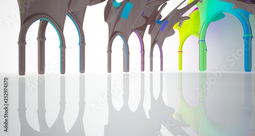 Abstract white and colored gradient gothic interior. 3D illustration and rendering.