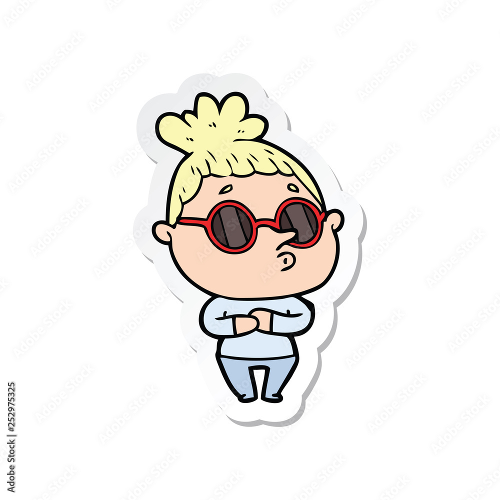 sticker of a cartoon woman wearing sunglasses sticker of a cartoon woman wearing sunglasses