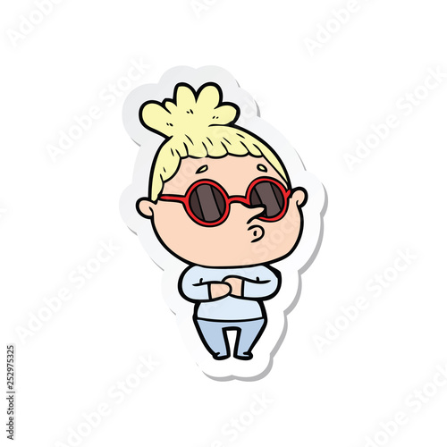 sticker of a cartoon woman wearing sunglasses