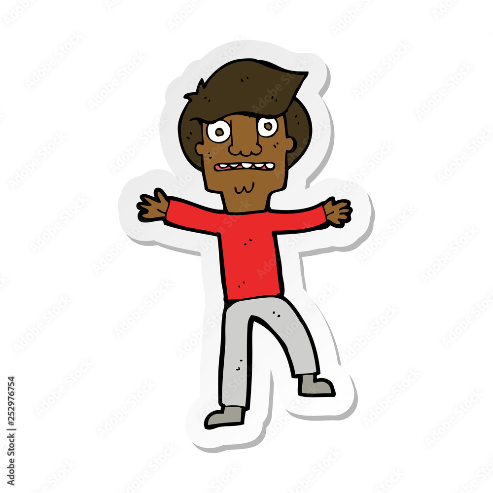 sticker of a cartoon boy panicking