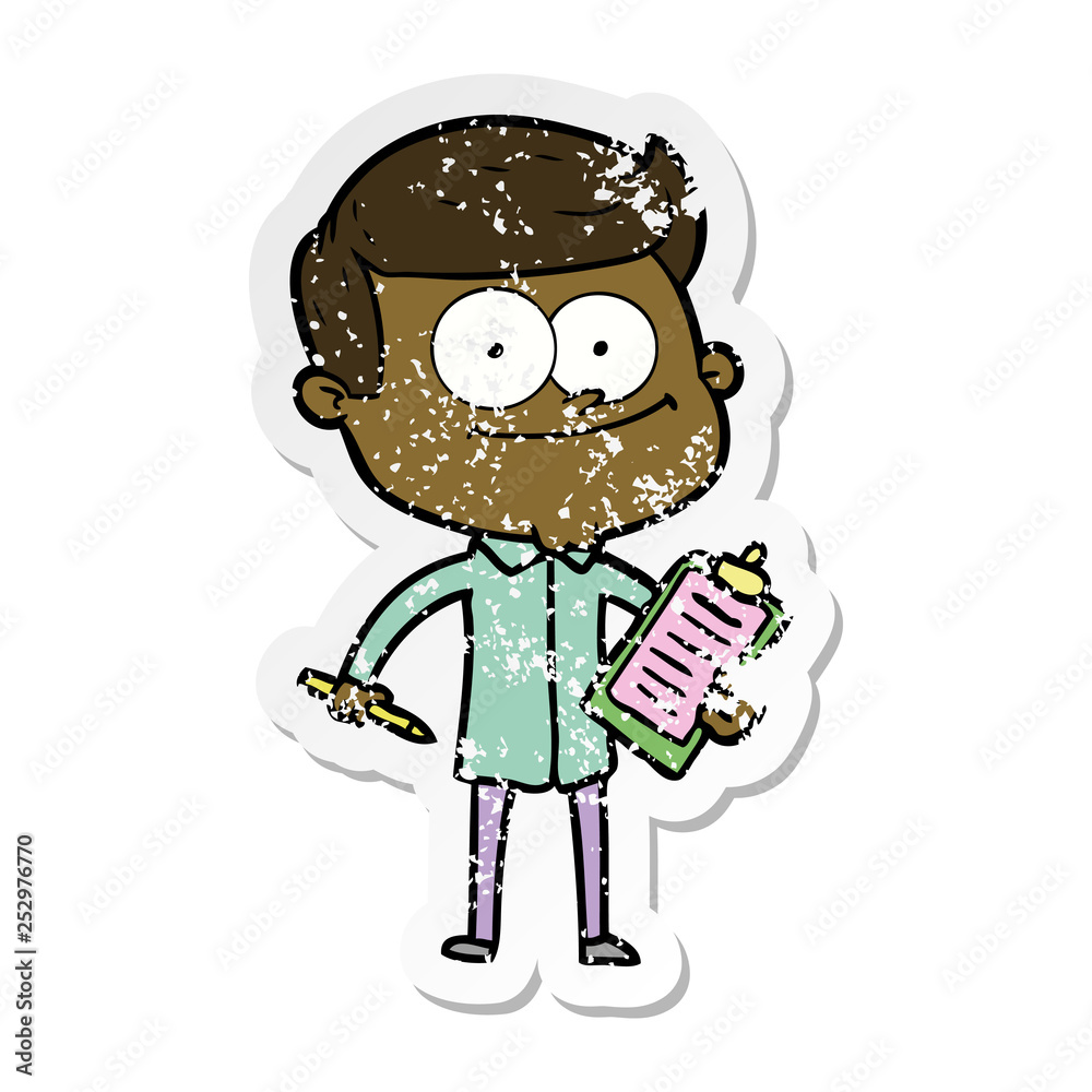 distressed sticker of a cartoon happy salesman distressed sticker of a cartoon happy salesman