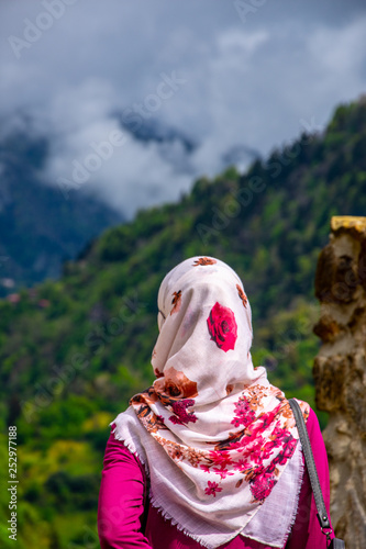 The girl looking to the wanderful landscape from the Zilkale castle photo