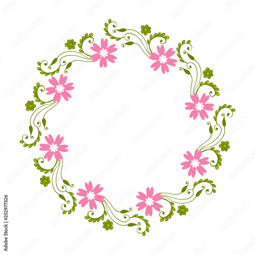 Vector illustration texture pink flower frames blooms with greeting card hand drawn