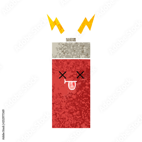 retro illustration style cartoon battery