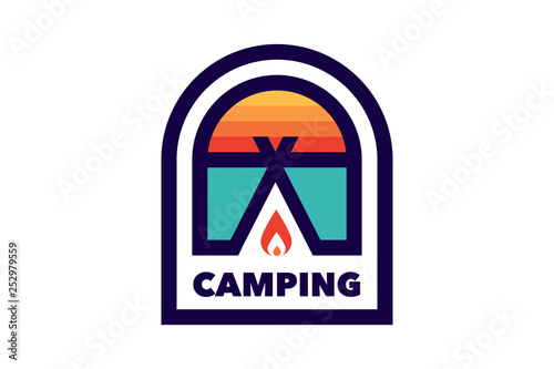 Camping and outdoor adventure retro logo. The emblem for cub scouts. The sign for the Hiking on nature. 