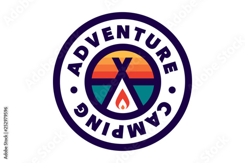 Camping and outdoor adventure retro logo. The emblem for cub scouts. The sign for the Hiking on nature. 