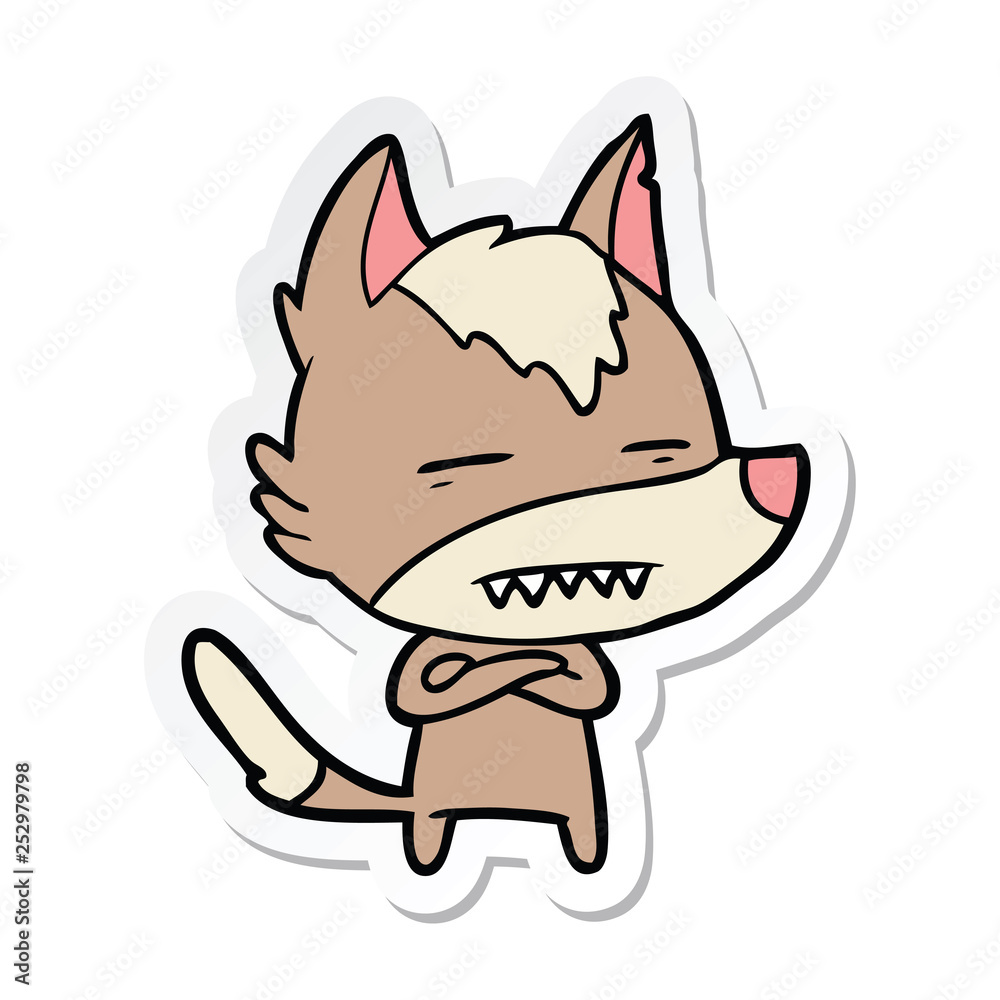 sticker of a cartoon wolf showing teeth sticker of a cartoon wolf showing teeth