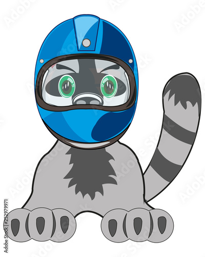 Vector illustration animal cat in defensive helmet of the racer