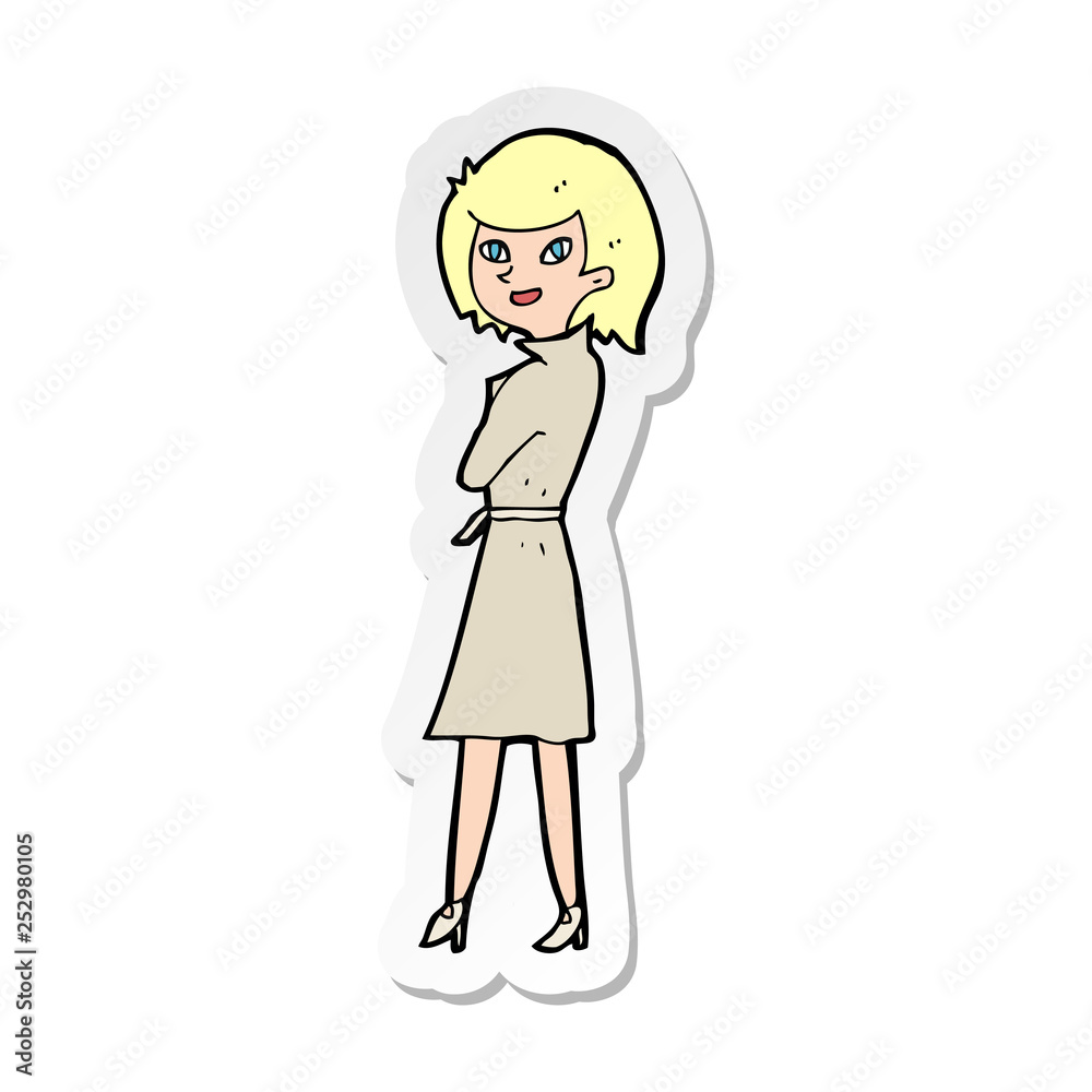 sticker of a cartoon woman in trench coat sticker of a cartoon woman in trench coat