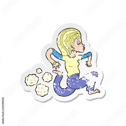 retro distressed sticker of a cartoon running woman
