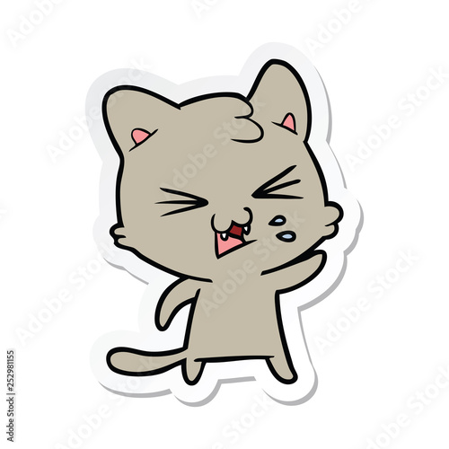 sticker of a cartoon hissing cat